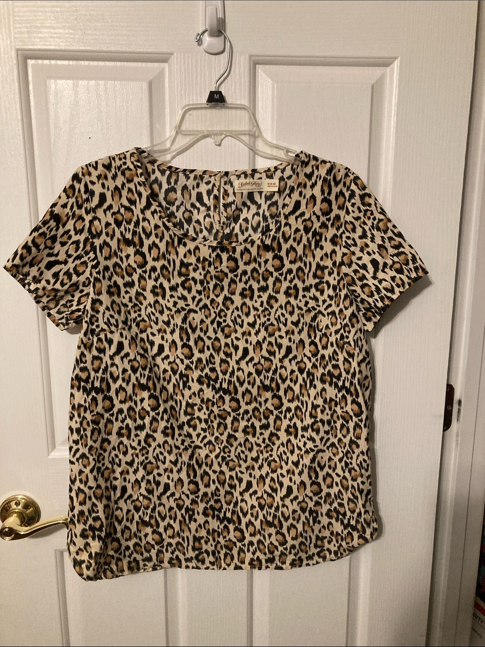 50% off when bundled,Faded Glory Leopard Print Short Sleeve Top in Tan and Black